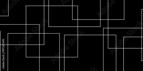 abstract black and white geometric line pattern seamless vector illustration with overlapping rectangles and modern minimal technology inspired design