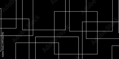 abstract black and white geometric line pattern seamless vector illustration with overlapping rectangles and modern minimal technology inspired design