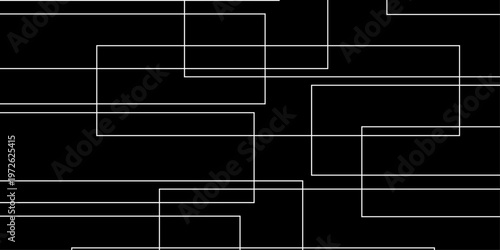 abstract black and white geometric line pattern seamless vector illustration with overlapping rectangles and modern minimal technology inspired design