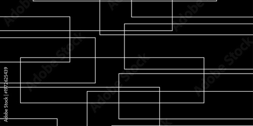 abstract black and white geometric line pattern seamless vector illustration with overlapping rectangles and modern minimal technology inspired design