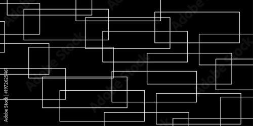 abstract black and white geometric line pattern seamless vector illustration with overlapping rectangles and modern minimal technology inspired design