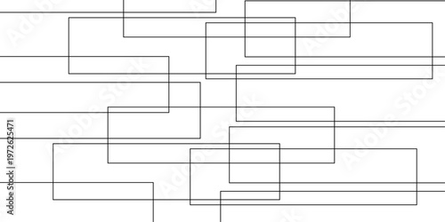 abstract black and white geometric line pattern seamless vector illustration with overlapping rectangles and modern minimal technology inspired design