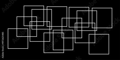 abstract black and white geometric line pattern seamless vector illustration with overlapping rectangles and modern minimal technology inspired design