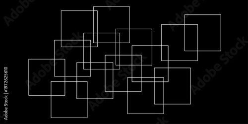 abstract black and white geometric line pattern seamless vector illustration with overlapping rectangles and modern minimal technology inspired design