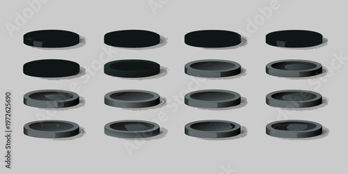 Arrangement of black cylindrical objects with varying heights and perspectives
