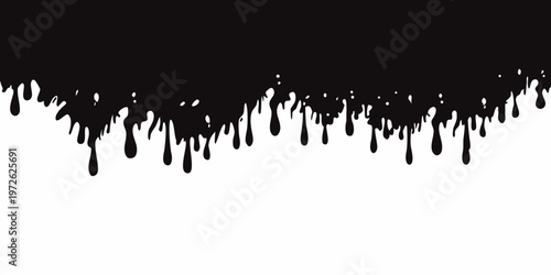 Abstract black drips and splatters against a stark white background