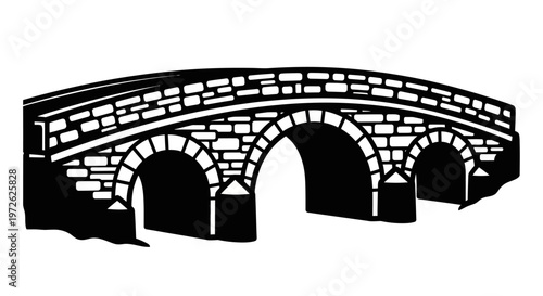 Minimalist black and white illustration of a multi-arched stone bridge. The design emphasizes simplicity and solid construction.