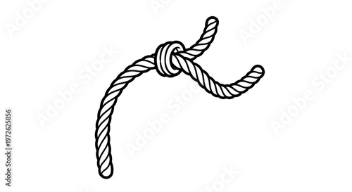 Black and white illustration of a knotted rope, showcasing a detailed and realistic knot design.