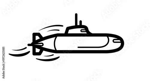 Submarine illustration with sleek periscope and twin propellers, isolated on a white background.