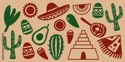 A vibrant collection of traditional mexican illustrations and cultural symbols
