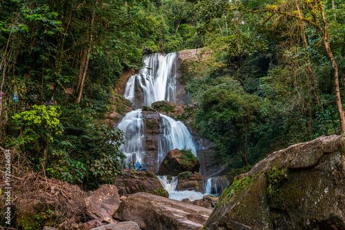 Canvas Print Bayoz waterfall in Oxapampa Peru surrounded by tropical rainforest flowing over