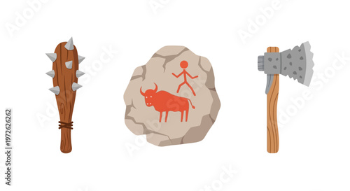 Primitive tools and rock painting.