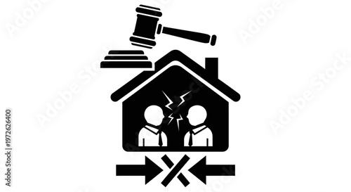 Divorce or separation concept with house and gavel.
