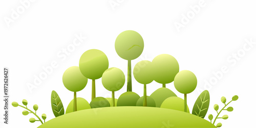 Stylized green hill with rounded foliage and simple plant life