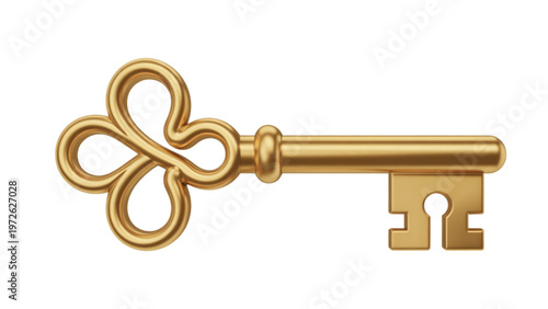 A golden key with an ornate bow design symbolizing access and opportunity. Vector