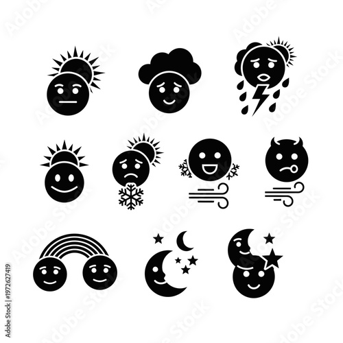 Weather forecast icons with smiling faces.