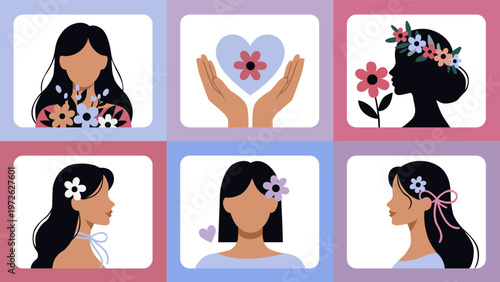 Modern Women Portrait Avatar Set.Collection of stylish female avatars in flat design. Perfect for social media, apps, and user profiles.