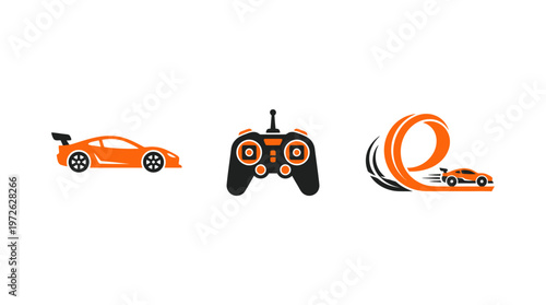 Photos Remote Control Car, Controller, and Loop Track Icon Set