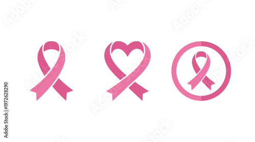 Pink Ribbon Icons: Awareness, Heart, Circle - Breast Cancer Support