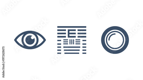 Eye Vision Test Chart and Camera Lens Icons - Ophthalmology and Photography Concept