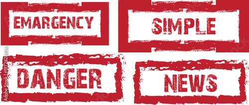 Red grunge rubber stamp set with warning words vector illustration collection background.