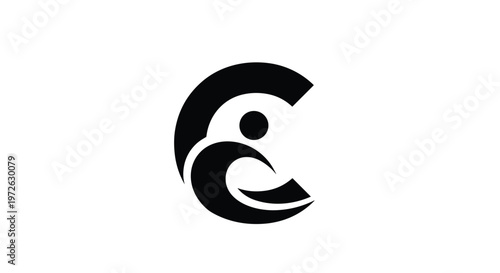Minimalist black and white letter C logo incorporates a simplified human silhouette to represent person centered care and service.