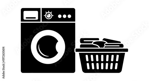 Laundry icons, washing machine symbol, laundry basket sign, cleaning icons