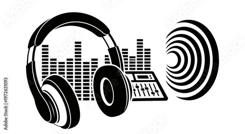 Music, audio, sound wave, headphones, equalizer vector icon