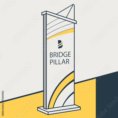 Modern digital kiosk pillar display stand with branding elements and bridge pillar text with graphic can be used for various informational or promotional purposes with mock