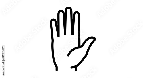 A black line drawing of a hand with the palm facing forward and the thumb tucked in
