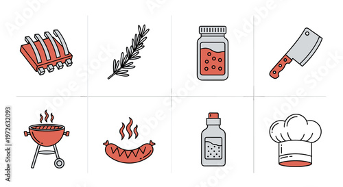Barbecue ingredients and tools collection for grilling and cooking