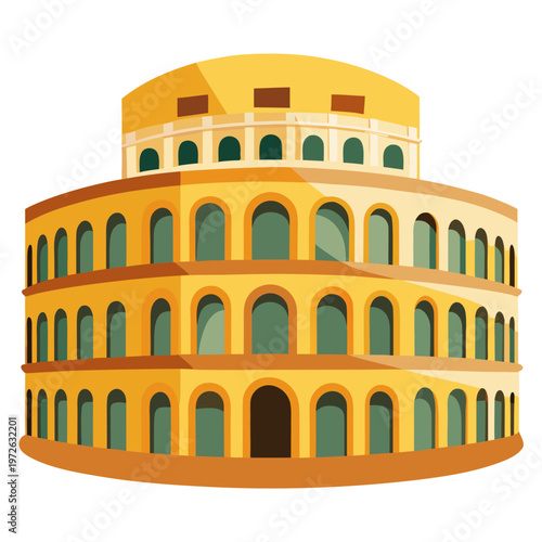 A large yellow building with many windows