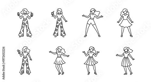 Diverse women in retro fashion enjoying drinks and dancing at a party