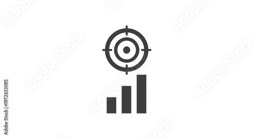 Target Marketing and Performance Measurement with Bar Chart Icon, isolated white background.