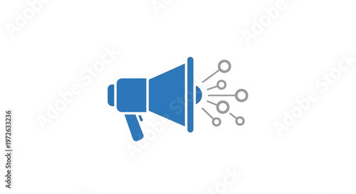 Digital Marketing Megaphone Icon with Spreading Data Points, isolated white background