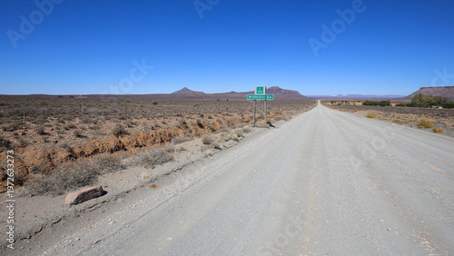 Lonely gravel road through rural South Africa en route to Tankwa National Park