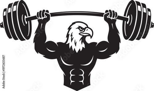 Muscular Eagle Lifting Barbell Weightlifting Silhouettes