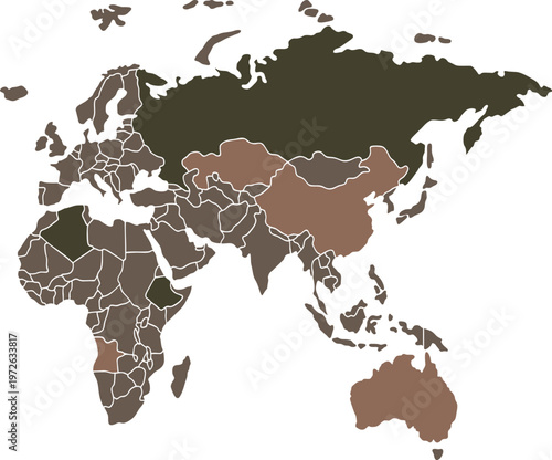 High detailed grey world map on transparent background