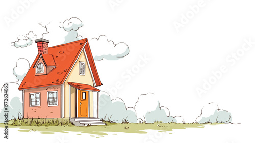 Colorful Playful Cartoon House Vector Illustration with Copy Space Background