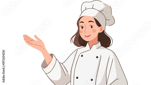 Experienced Female Chef Demonstrating Gesture in Flat Vector Design