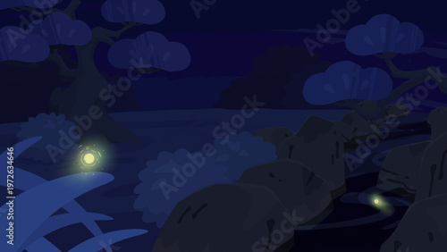 枕草子の夏は夜をイメージした背景イラスト_蛍が一匹二匹_16:9