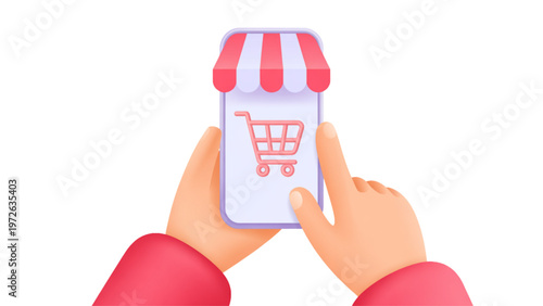 Hands holding a cup of iced coffee with a red and white striped lid Vector