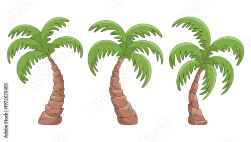Four palm trees standing closely together in a row Vector