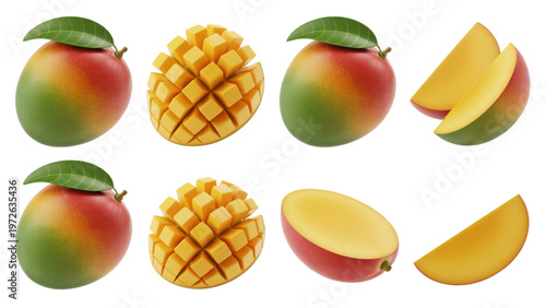 Assorted tropical fruits including mangoes and pineapple depicted in vibrant colors Vector
