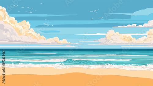 Serene Empty Outdoor Summer Beach Background Illustration