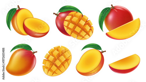 Colorful assortment of tropical fruits including mangoes and pineapples Vector