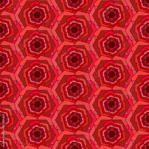 Red ornament seamless geometric pattern. Mosaic glass endless texture. Minimal mandala abstract vector background