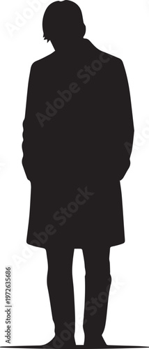 Sad man silhouette vector illustration line art isolated on transparent background