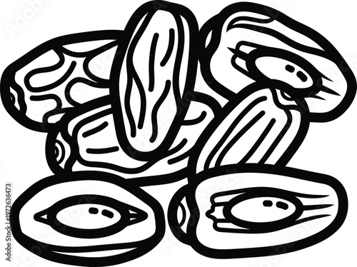 almonds illustration, black and white