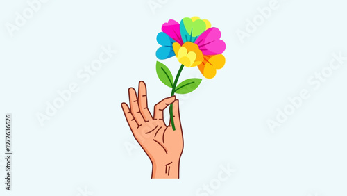 Hand Holding Colorful Flower vector icon